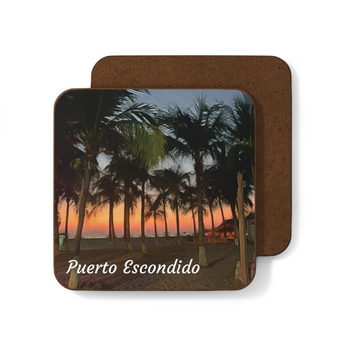 Puerto Escondido, Oaxaca Hardboard Coaster - Artistic Home Decor for Coffee Lovers