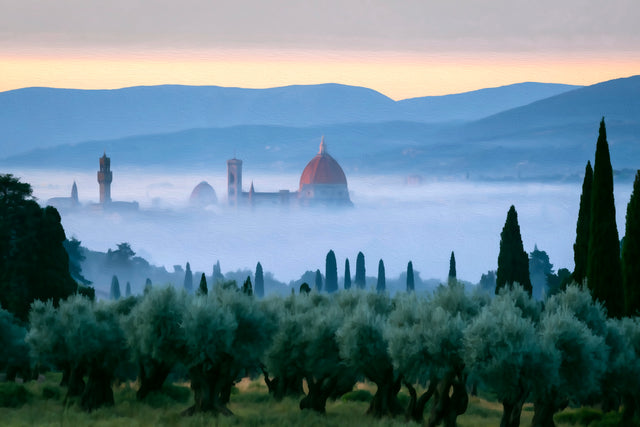 Florence Cathedral Dome Misty Dawn, Florence watercolor canvas