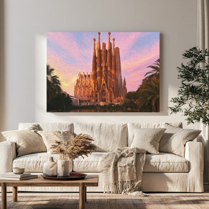 Hillside Basilica Sunset Barcelona in a room — Barcelona, Spain