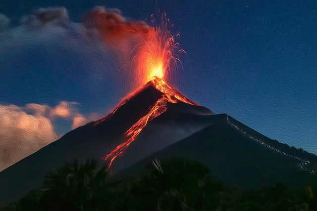 Acatenango Volcano Erupting, Acatenango watercolor canvas