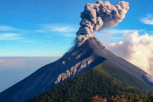 Acatenango Volcano Eruption, Acatenango watercolor canvas