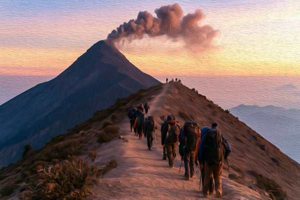 Acatenango Volcano Ridge Trail, Acatenango watercolor canvas