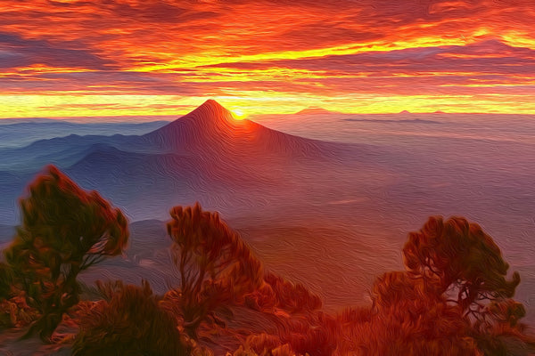 Acatenango Volcano Sunrise, Acatenango watercolor canvas