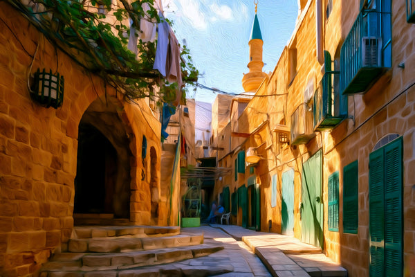 Acre Old City Alleyway, Acre watercolor canvas