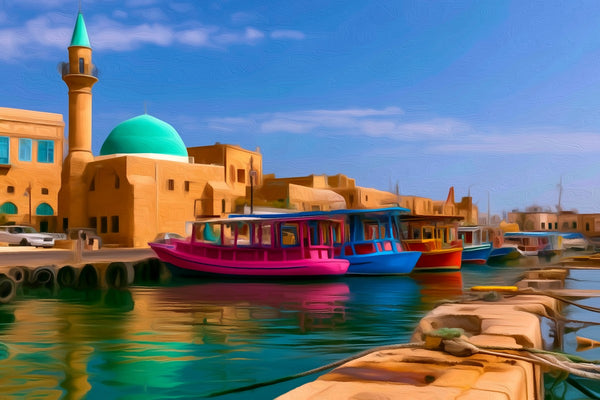 Acre Old Harbour Mosque, Acre watercolor canvas