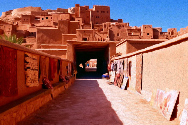 Ait Benhaddou Kasbah Gateway, Ait Benhaddou watercolor canvas