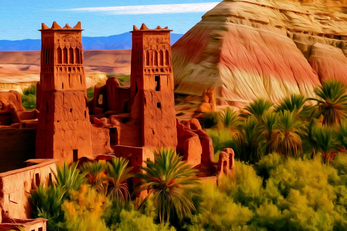 Ait Benhaddou Kasbah Towers gallery canvas, unframed and in an espresso floating frame — Ait Benhaddou, Morocco