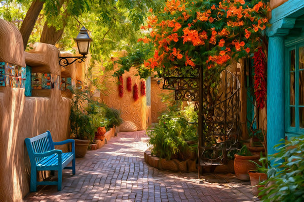 Old Town Adobe Courtyard, Albuquerque Old Town watercolor canvas