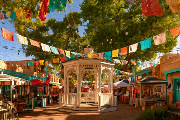 Old Town Plaza Gazebo, Albuquerque Old Town watercolor canvas