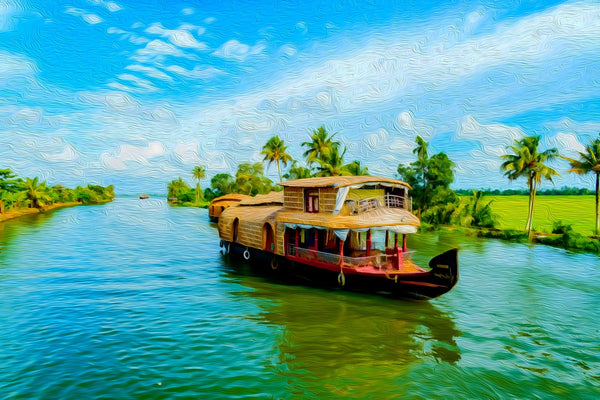 Kerala Backwaters Houseboat Cruise, Alleppey watercolor canvas