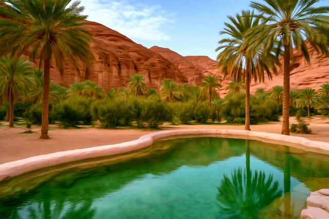 AlUla Desert Oasis Pool, AlUla watercolor canvas