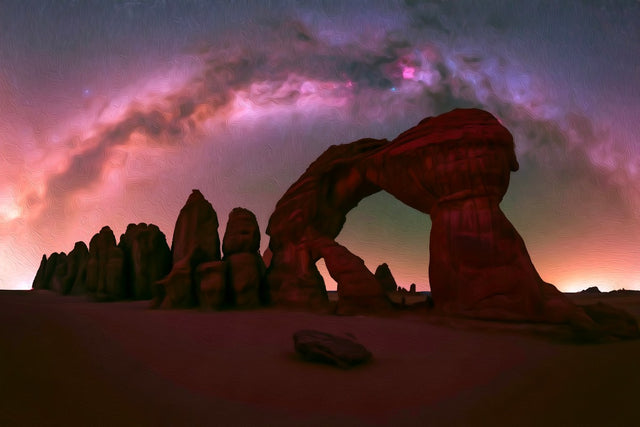 Elephant Rock Natural Arch, AlUla watercolor canvas