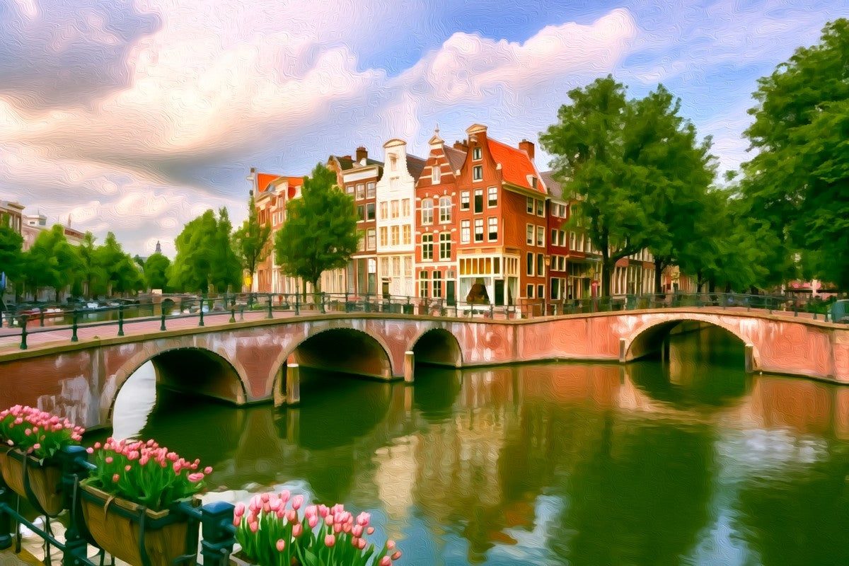 Keizersgracht Leidsegracht Canal Crossing gallery canvas, unframed and in an espresso floating frame — Amsterdam, Netherlands