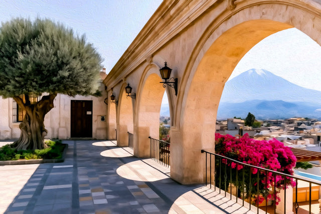Arequipa Cathedral Arcade Misti, Arequipa watercolor canvas
