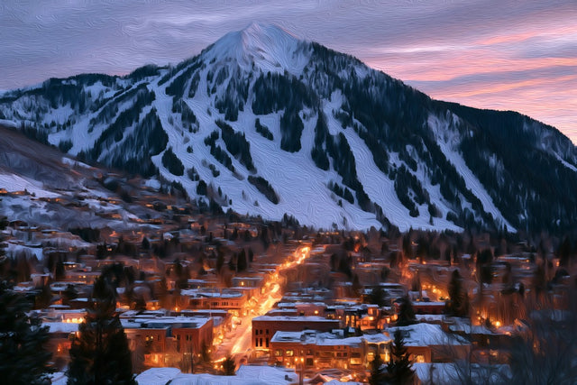 Aspen Mountain Ski Runs, Aspen watercolor canvas
