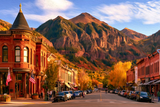Telluride Main Street Colorado, Aspen watercolor canvas