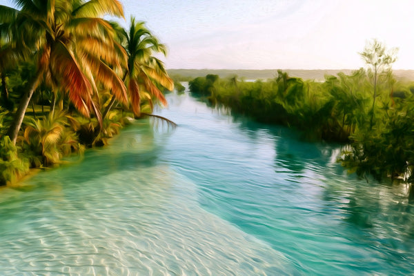 Bacalar Lagoon Canal, Bacalar watercolor canvas