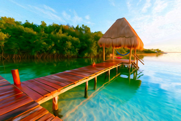 Bacalar Lagoon Palapa Dock, Bacalar watercolor canvas