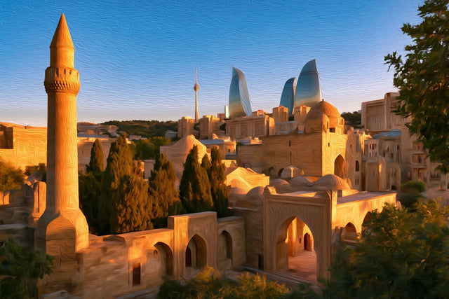 Palace of the Shirvanshahs Baku, Baku watercolor canvas
