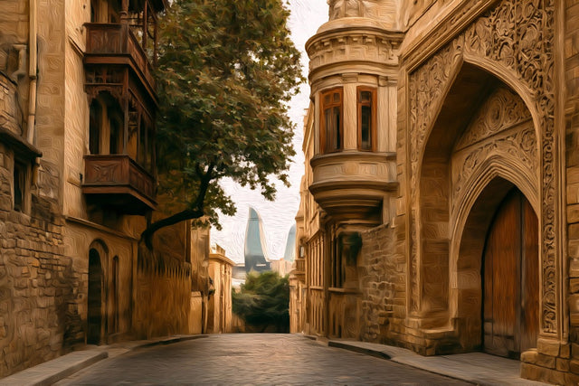 Icheri Sheher Old City Gate, Baku watercolor canvas