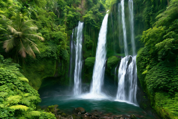 Sekumpul Waterfall Bali, Bali watercolor canvas