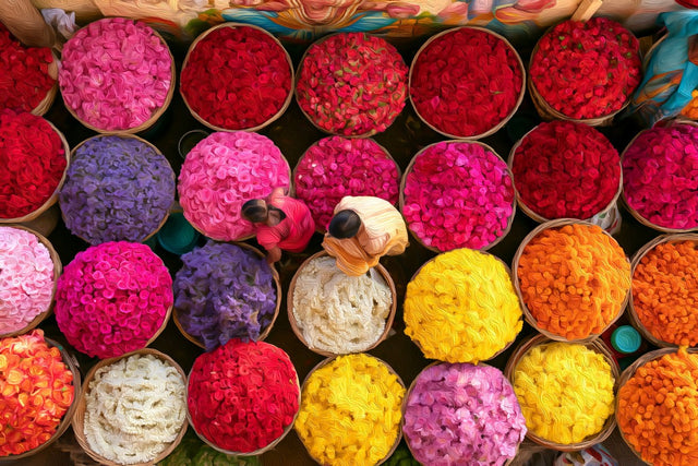 Bangalore Flower Market, Bangalore watercolor canvas