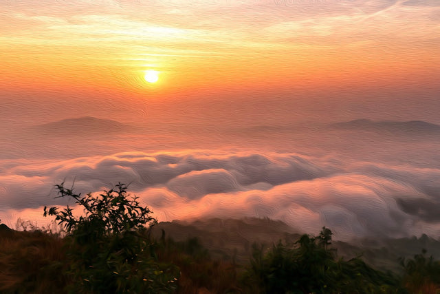 Bangalore Hills Sunrise Sea of Clouds, Bangalore watercolor canvas