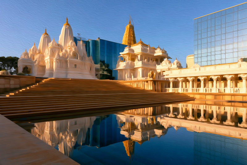 Hindu Temple Reflection Pool, Bangalore canvas