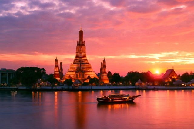 Wat Arun Chao Phraya River, Bangkok watercolor canvas