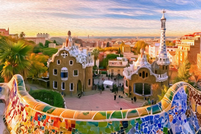 Hillside Mosaic Park Entrance, Barcelona watercolor canvas