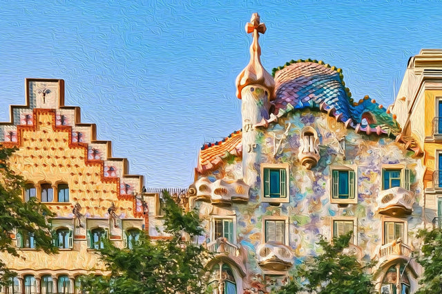Passeig de Gracia Modernist Buildings, Barcelona watercolor canvas