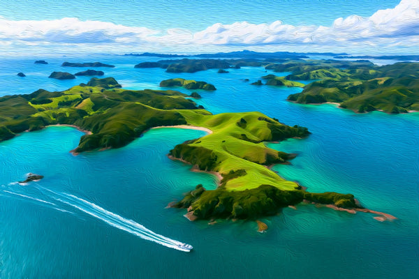 Bay of Islands Archipelago Aerial View, Bay of Islands watercolor canvas