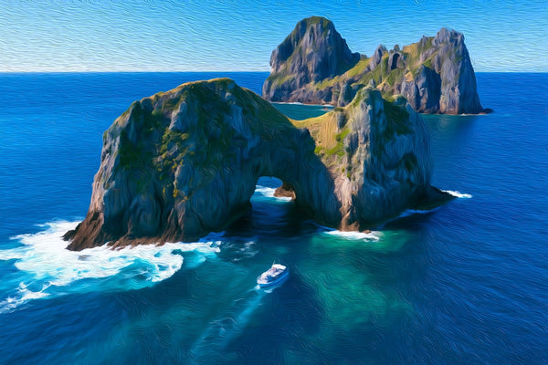Piercy Island Rock Arch, Bay of Islands watercolor canvas