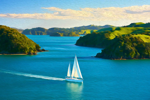 Bay of Islands Sailing Waters, Bay of Islands watercolor canvas