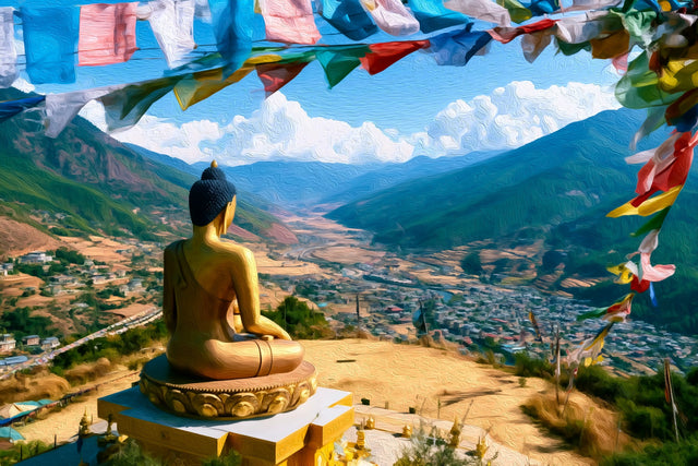Buddha Dordenma Paro Valley, Bhutan watercolor canvas
