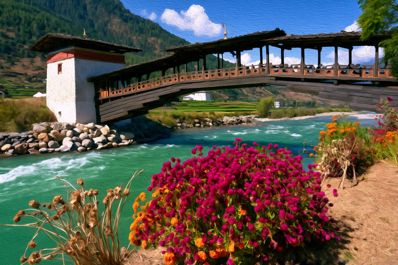Paro Covered Cantilever Bridge, Bhutan Paro Valley canvas
