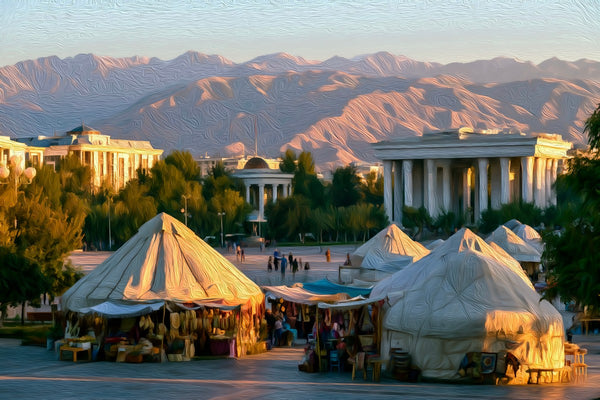 Ala-Too Square Yurts Market, Bishkek watercolor canvas
