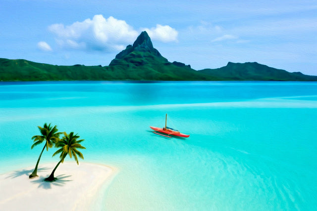 Mount Otemanu Lagoon Sandbar, Bora Bora watercolor canvas