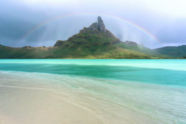Mount Otemanu Rainbow Beach, Bora Bora watercolor canvas