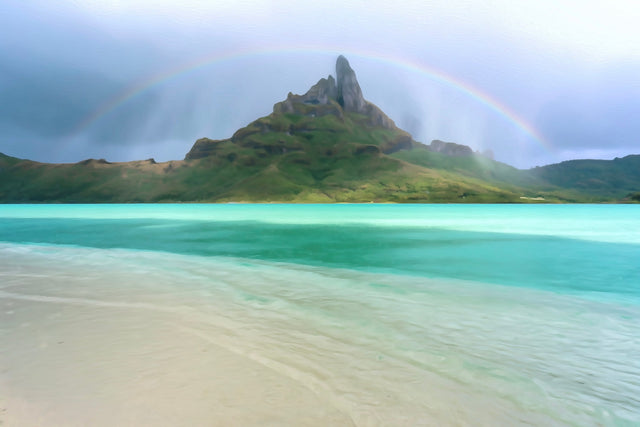 Mount Otemanu Rainbow Beach, Bora Bora watercolor canvas