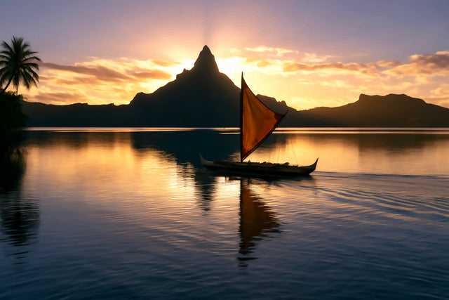 Mount Otemanu Sunset Lagoon, Bora Bora watercolor canvas