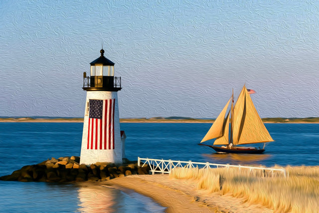 Brant Point Lighthouse Nantucket, Nantucket watercolor canvas