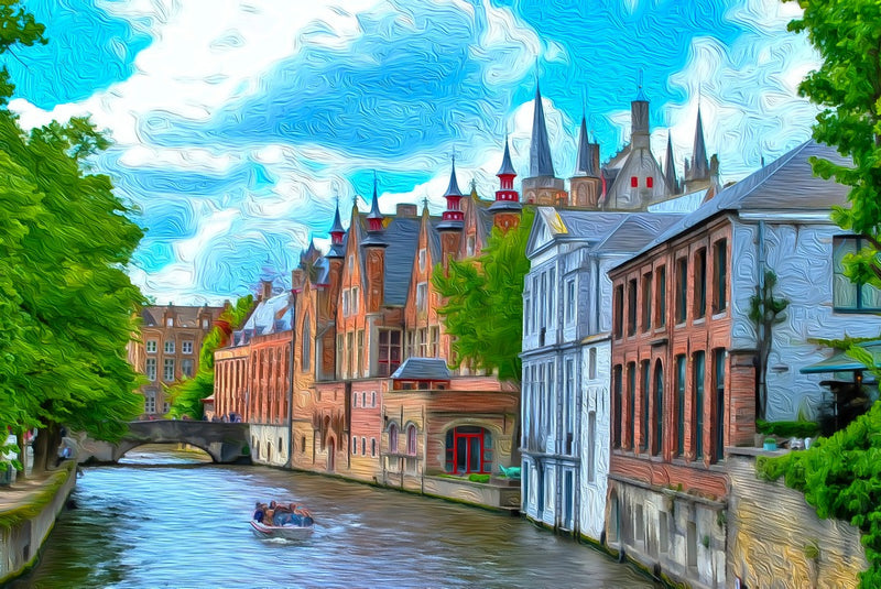 Groenerei Canal And Spires, Bruges canvas