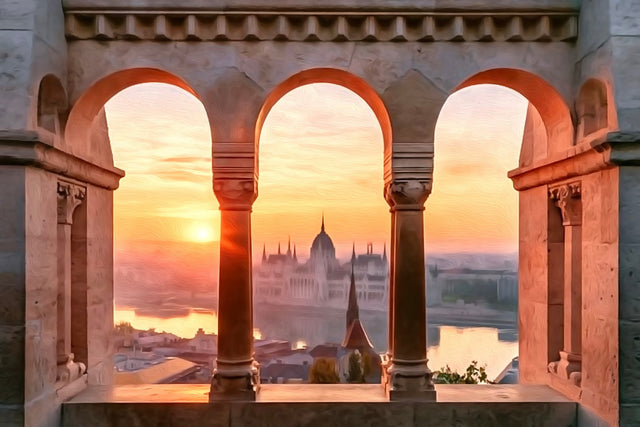 Fishermans Bastion Budapest Arches, Budapest watercolor canvas