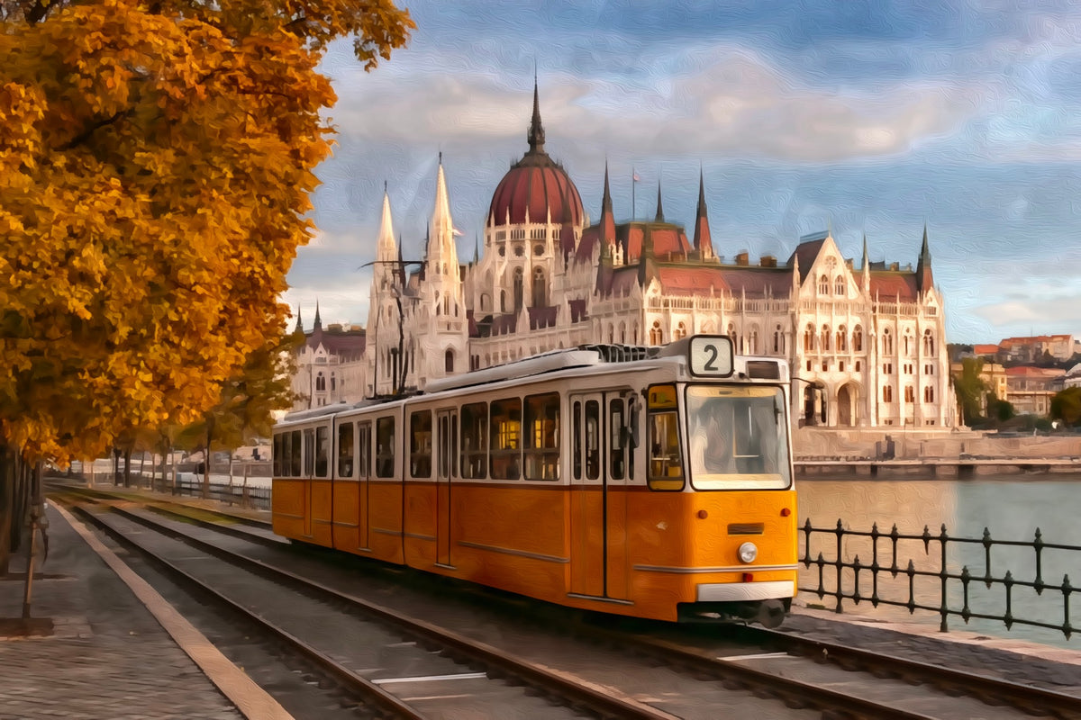 Danube Riverfront Parliament Building gallery canvas, unframed and in an espresso floating frame — Budapest, Hungary