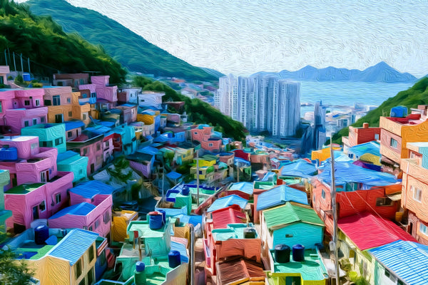 Gamcheon Culture Village Hillside, Busan watercolor canvas