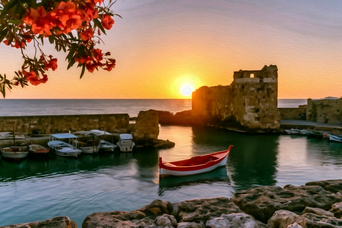 Byblos Ancient Harbor Ruins gallery canvas, unframed and in an espresso floating frame — Byblos, Lebanon