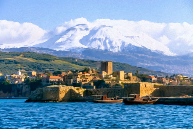 Byblos Ancient Harbor Fortress, Byblos watercolor canvas