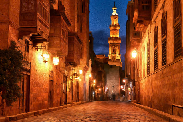 Al-Muizz Street Mosque Minaret, Cairo watercolor canvas