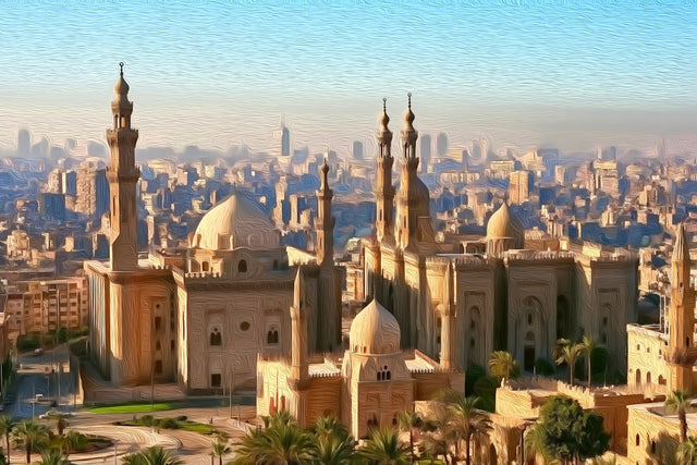 Sultan Hassan Mosque Cairo, Cairo watercolor canvas